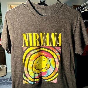 Nirvana 100% Cotton Grey with Tie Dye Smiley Face Tee T-Shirt SZ Large